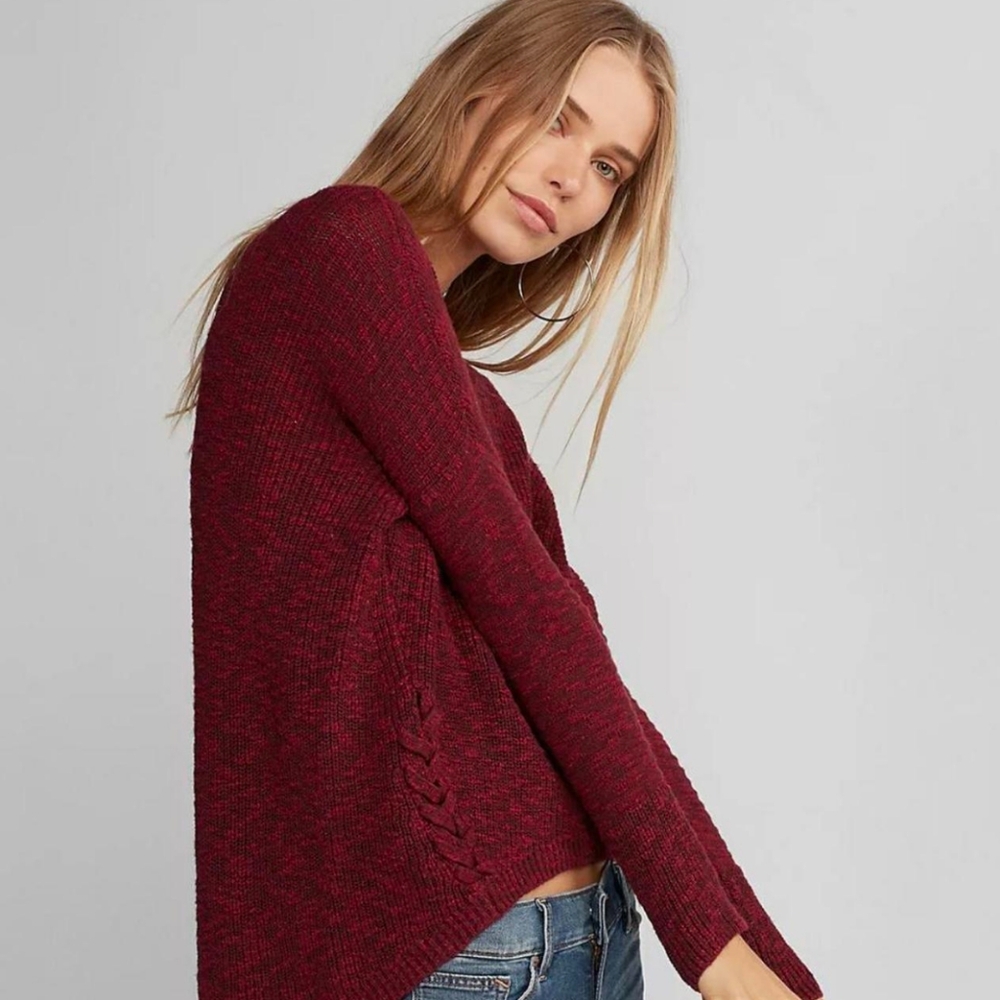 Express 100% Cotton Marled Lace Up Side Sweater High Low Style, Size M